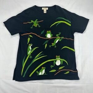 Bechamel Petites Womens PM T Shirt Black Frog Graphic‎ Print Short Sleeve